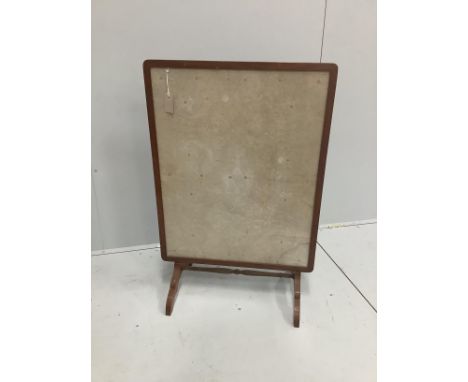 An Edwardian beech folding table / firescreen with cream floral fabric panel, 87 x 69cm***CONDITION REPORT***PLEASE NOTE:- Pr