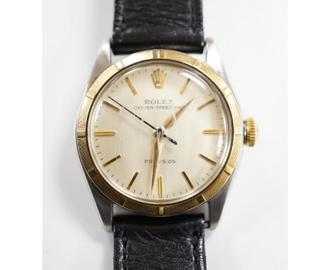 A gentleman's 1950's? steel and gold plated mid-size Rolex Oyster-Speed King Precision manual wind wrist watch, with baton nu