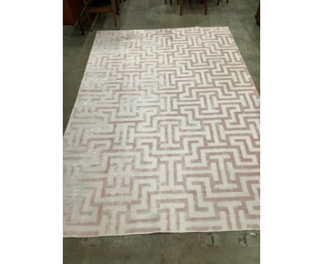 A contemporary part silk peach geometric carpet, 300 x 200cm***CONDITION REPORT***PLEASE NOTE:- Prospective buyers are strong