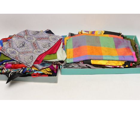 A collection of twenty one mixed silk and velour scarves, including Christian Dior, Pierre Cardin etc.***CONDITION REPORT***P