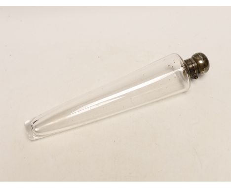 A George V silver mounted glass teardrop shaped scent flask, William Hutton &amp; Sons, Ltd, Sheffield, 1925, 25.9 cm.***COND