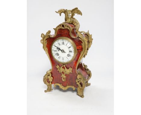 An early 20th century French tortoiseshell mantel clock with dragon mount, 30cm***CONDITION REPORT***PLEASE NOTE:- Prospectiv