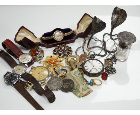 A quantity of assorted mainly costume and other jewellery and a lady's 9ct gold manual wind wrist watch, on a 9ct gold bracel