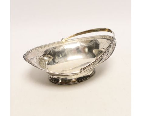 A George III engraved silver oval epergne basket?, John Lambe, London, 1785, 15.2cm, 3.4oz.***CONDITION REPORT***PLEASE NOTE: