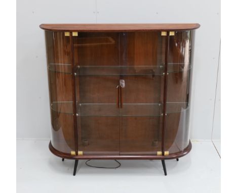 A mid century Indian rosewood glazed display cabinet with lighting, width 133cm, depth 36cm, height 130cm***CONDITION REPORT*