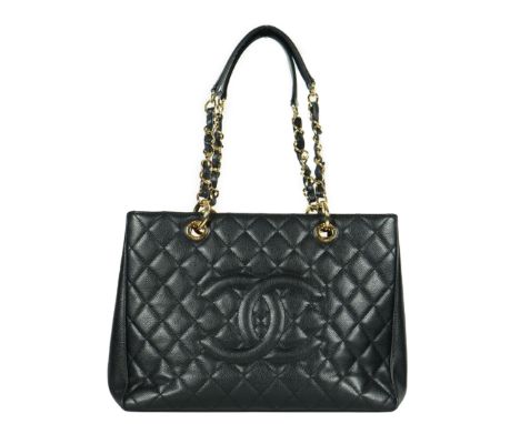 ** ** A Chanel vintage black quilted Caviar Timeless Grand Shopping Tote, gold hardware, 2013. Authentication no: 18983690 (n