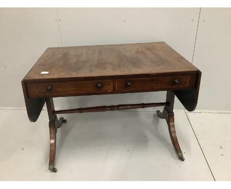 A Regency rosewood banded mahogany sofa table with two frieze drawers, width 101cm, height 68cm***CONDITION REPORT***PLEASE N