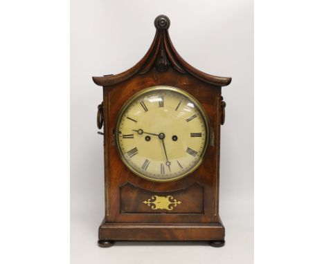 A Regency mahogany clock striking on a bell, for restoration, 53cm high (a.f.)***CONDITION REPORT***PLEASE NOTE:- Prospective