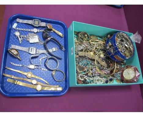 Assorted Costume Jewellery, including imitation pearl bead necklaces, other bead necklaces, gilt coloured chains, bangles, br