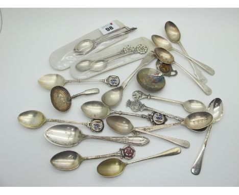 Assorted Hallmarked Silver and Other Teaspoons, A Georgian hallmarked silver caddy spoon, Birmingham 1816, engraved to handle