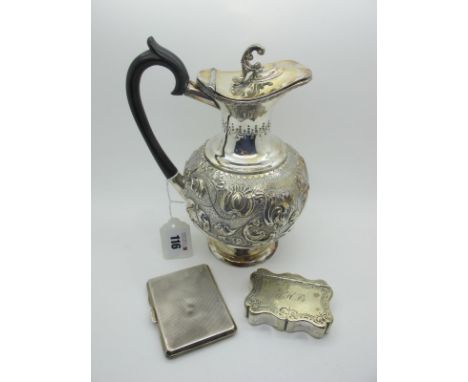 A Decorative Plated Lidded Jug, allover detailed in relief, on circular spreading base, together with an R. Tysall XIX Centur