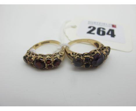 A 9ct Gold Stone Set Ring, claw set throughout, between textured shoulders (finger size K), another similar, stamped "375" (f