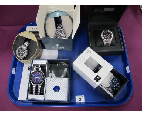 Casio Edifice; Three Modern Gent's Wristwatches, together with two Citizen Eco Drive gent's wristwatches, including boxes. (5