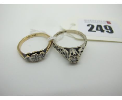 A 9ct Gold Single Stone Ring, illusion set; together with a vintage three stone ring, illusion set. (2) 