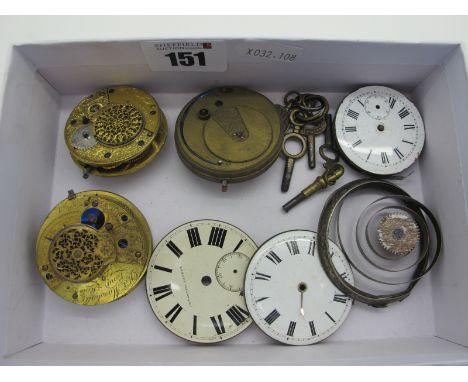 Pocketwatch Dials and Movements, (spares / repairs) including Heny Birkett North Allerton, R. Maershall Long Row, etc. 