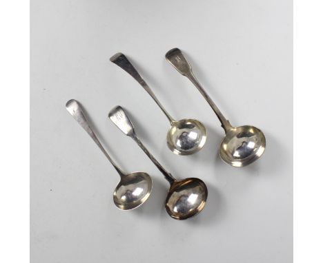 A group of four silver sauce ladles, including a George II silver Old English pattern example, possibly Hester Bateman, Londo