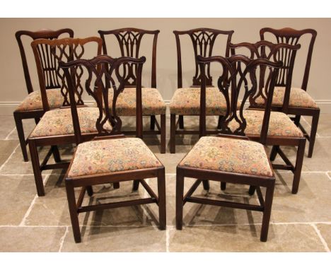 A harlequin set of eight mahogany Chippendale and Hepplewhite style dining chairs, 19th century, each with a pierced splat ba