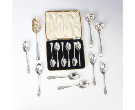 A selection of silver flatware, including a pair of Victorian silver Kings pattern sauce ladles, Chawner &amp; Co, London 186