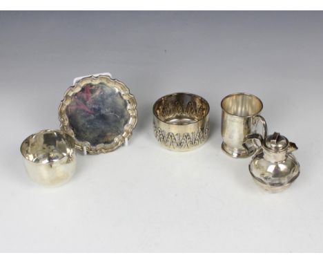 A selection of silver, including a Victorian silver bowl, Stokes &amp; Ireland Ltd, Chester 1899, decorated with embossed fol