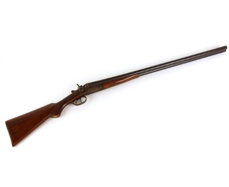 A breech loading percussion cap double barrel shotgun, 19th century, the 18mm diameter barrels 76cm long (at fault) CONDITION