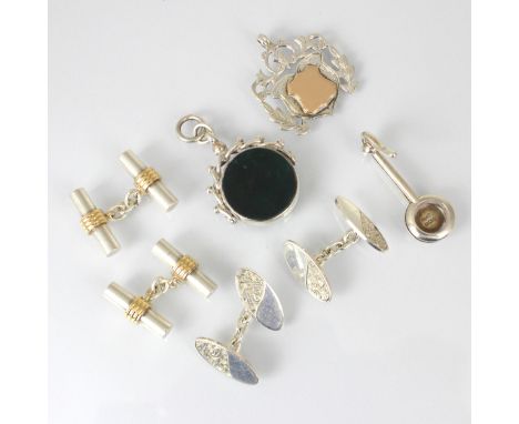 A selection of silver jewellery, including a pair of late 19th century silver cufflinks, of oval form with engraved detail, C