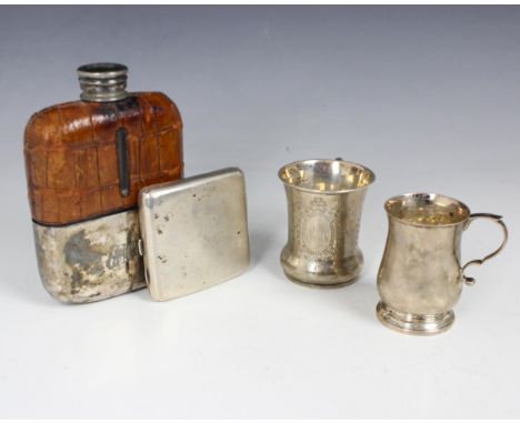 A George V silver christening mug, Walker and Hall, Sheffield 1912, of tapered cylindrical form with bulbous base, engraved w