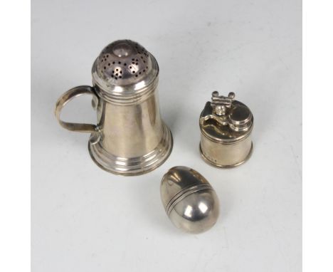 An early 18th century silver spice or flour dredger, possibly Meshach Godwin, of typical form with pierced pull off cover, 8.