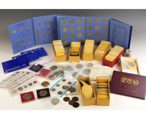 A collection of English and USA coins to include Morgan dollars, trade dollars and USA commemorative proof sets, with some si
