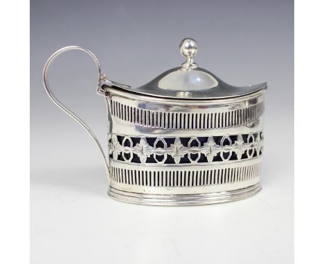 A George III silver mustard pot, Richard Morton &amp; Co, Sheffield 1796, the oval hinged cover with engraved Sydenham family