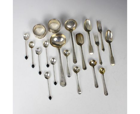 A selection of silver flatware, including a set of George V coffee bean spoons, C W Fletcher &amp; Son Ltd, Sheffield 1922, 1