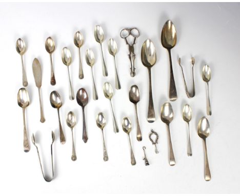 A selection of silver, including a set of six George V silver Hanoverian pattern teaspoons, Martin Hall &amp; Co, Sheffield 1