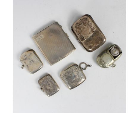 A selection of silver and silver plate, including a George V silver cigarette case, Henry Matthews, Birmingham 1930, with eng