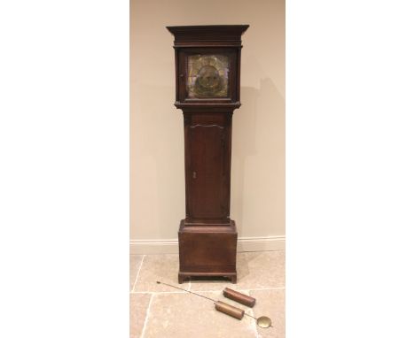 A George III oak cased eight day longcase clock signed Wilkinson, Wigton, the 28cm square brass dial with date aperture, sign