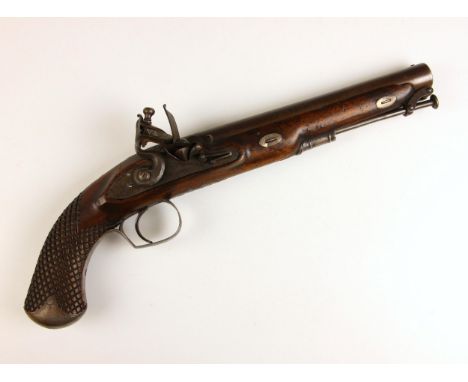 An officer's Flintlock pistol by Prosser, early 19th century, the sighted barrel engraved 'Charing Cross London' along the si