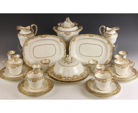 A Copeland China gilt decorated Rococo Revival part breakfast service, mid 19th century, comprising: eleven teacups; twelve s