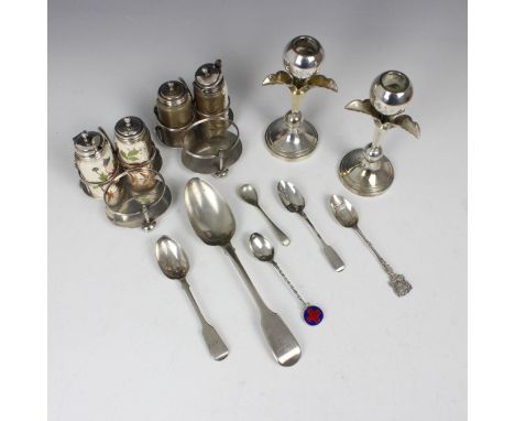 A selection of silver and silver plate, including a silver Victorian fiddle pattern serving spoon, Samuel Hayne &amp; Dudley 