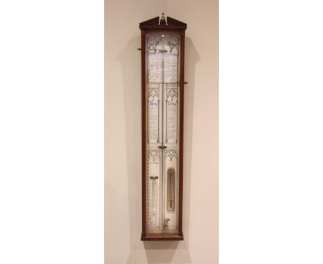 A late 19th century mahogany cased Admiral Fitzroy barometer, with a printed paper register, numbered 367 815, mercury filled