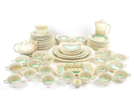 Susie Cooper Green Wedding Band part dinner service, comprising twelve dinner plates, diameter 25cm, seventeen side plates, 2