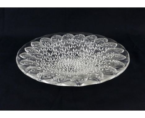 Lalique 'Roscoff' clear glass bowl with moulded fish and bubble design, engraved 'Lalique France' to centre, Diameter 36cmCon