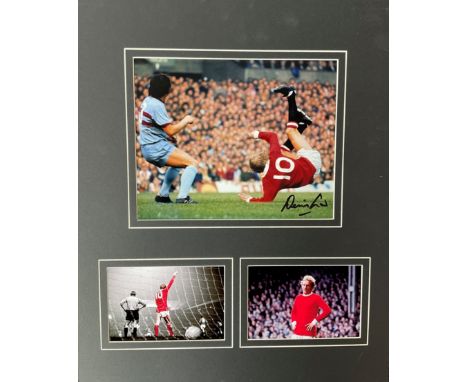 Football Denis Law 20x16 mounted signature piece includes signed colour photo and two unsigned pictured while playing for Man