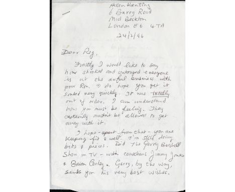 Historic Actress Helen Keating letter to Reg Kray dated 24th February 1996 interesting content in which she talks about the a