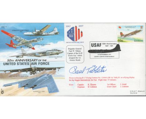 RAF, Paul Tibbets signed 50th Anniversary of the US Air Force flown FDC. Limited edition number 123 of 250. Tibbets Jr. (23 F