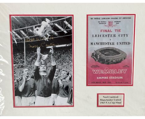 Football Noel Cantwell signed 1963 FA Cup Winners mounted display includes signed superb black and white photo and Cup Final 