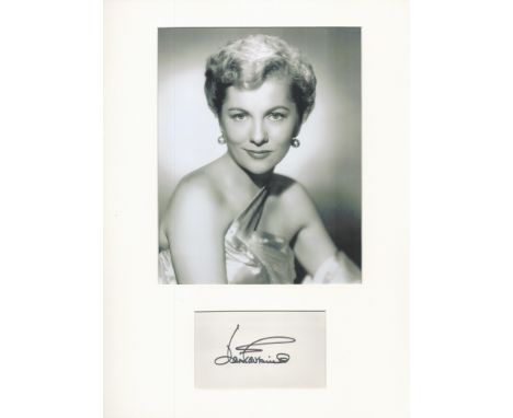 Actor, Joan Fontaine mounted signature piece, overall size 16x12. This beautiful item features a black and white photo and a 
