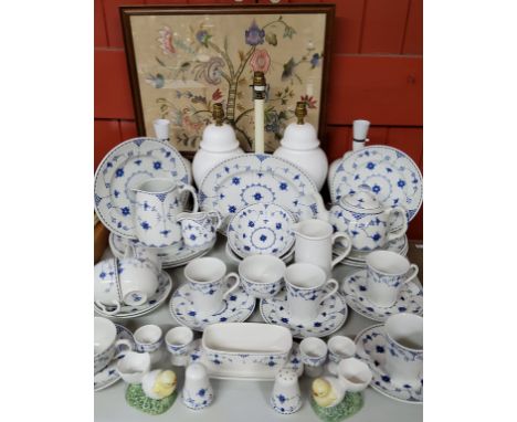 Blue and white ceramics - a comprehensive Mason's Denmark pattern tea and coffee service; Four Laura Ashley blanc de chine ta