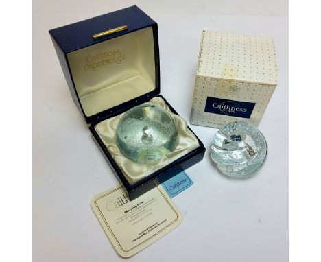 A Caithness glass paperweight 'Morning Dew', certificate &amp; original presentation box; another 'Whirlygig', unboxed; 