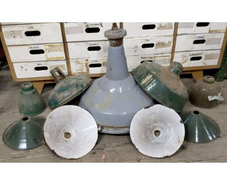 Salvage - various industrial enamel light shades 
