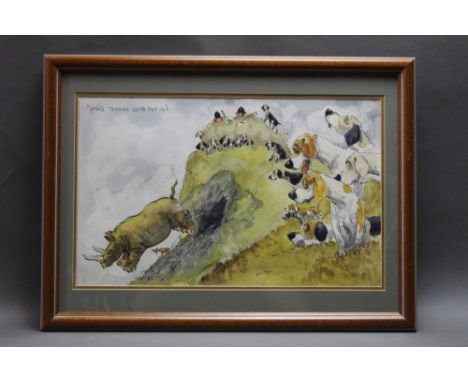 Wilk John William Wilkinson 1906-1994, a watercolour cartoon of Johnnie Richardson and Barry Todhunter with The Blencathra Fo