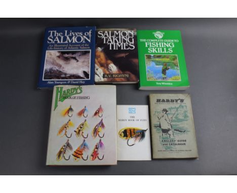 Six books to include Hardy's Anglers Guide and Catalogue 63rd Edition, Hardy's Book of Fishing, The Hardy Book of Flies etc.