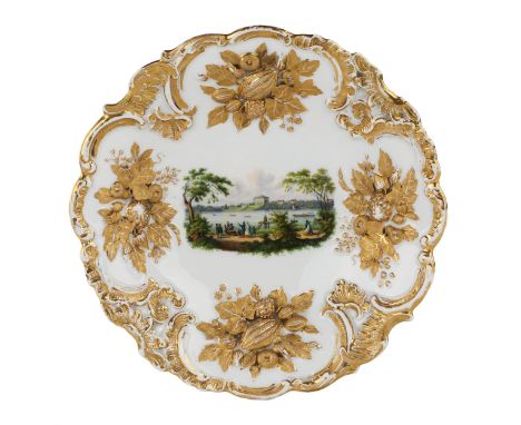 The magnificent porcelain dish Meissen, decorated with a picturesque landscape SchwanenschlÃ¶sschen bei Zwickau, is an outsta